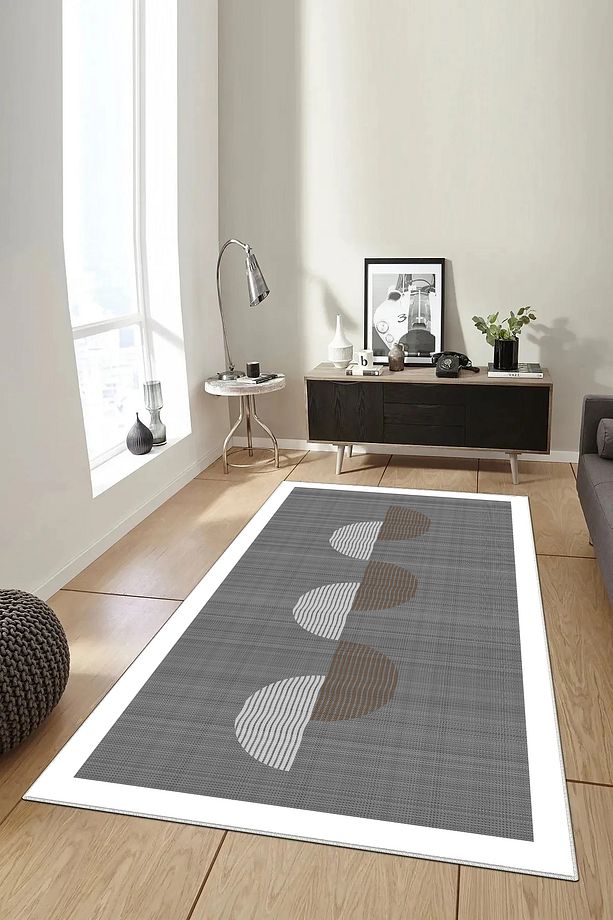 Salon Halısı Geometrik İskandinav Eskitmeli Dijital Baskı Yıkanabilir Kaymaz Taban 8166SALONHULYA - 2