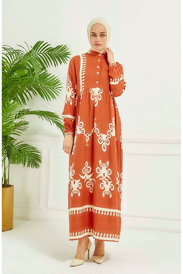 Orange Tile Patterned Dress - 4100-06 - 1
