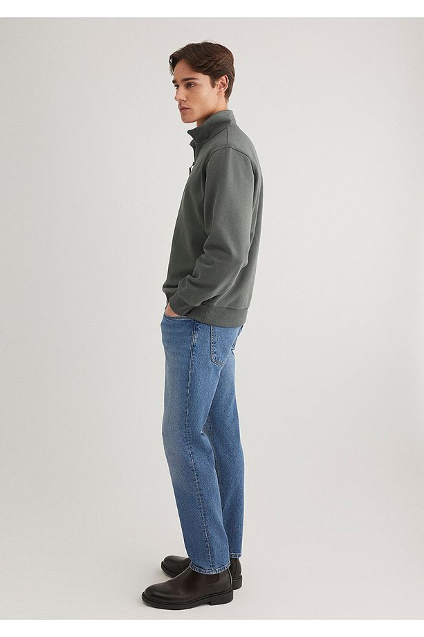 Yarı Fermuarlı Yeşil Basic Sweatshirt 0s10278-71598 - 4