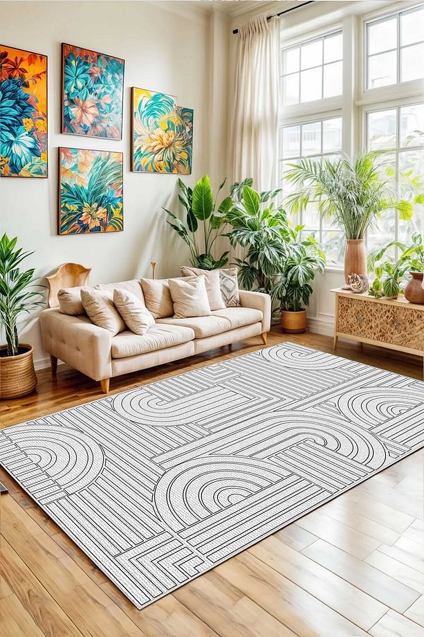 Salon Halısı Geometrik İskandinav Eskitmeli Dijital Baskı Yıkanabilir Kaymaz Taban 9017SALON - 3