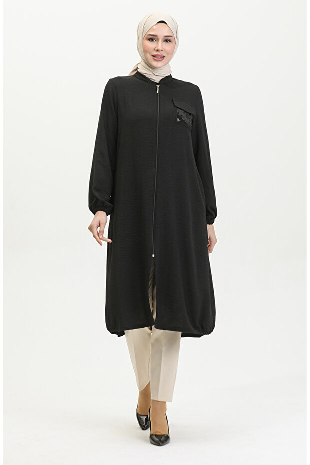 Pullu Fermuarlı Kap 1014-06 Siyah - 1