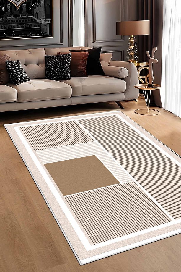 Salon Halısı Geometrik İskandinav Eskitmeli Dijital Baskı Yıkanabilir Kaymaz Taban 9020SALON - 1