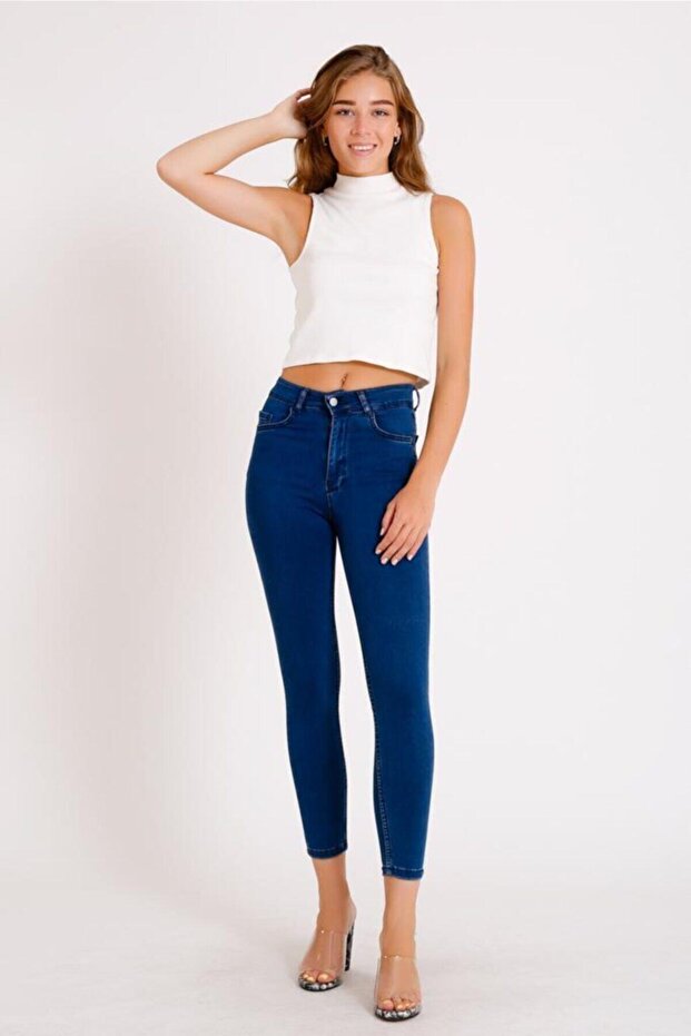 Women's Dark Blue High Waist Jeans