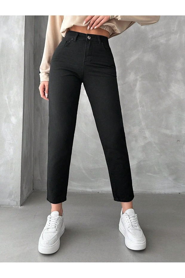 Kenny Black Mom High Waist Lycra Denim Trousers Jeans