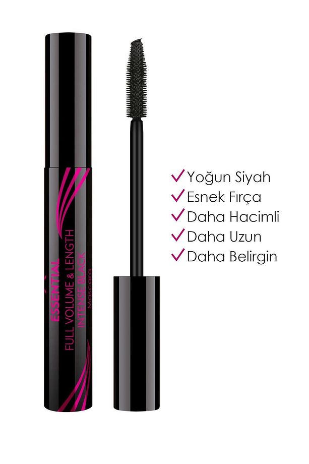 Essential Full Volume Length Intense Black Mascara Hint Yağı İçerikli Hacim Veren Maskara 9 ml - 1