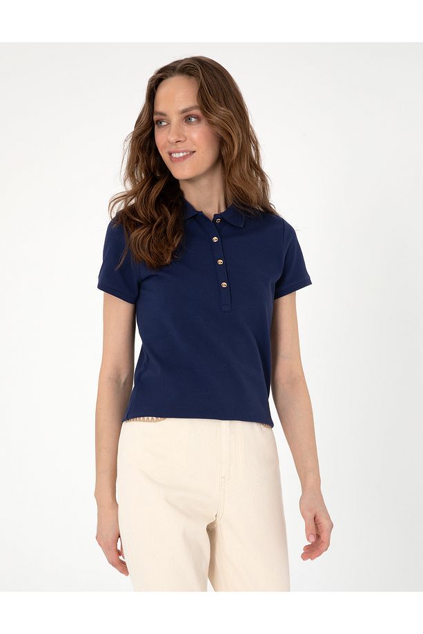 Lacivert Regular Fit Pamuklu Polo Yaka Basic Tişört 50305776-VR033 - 3