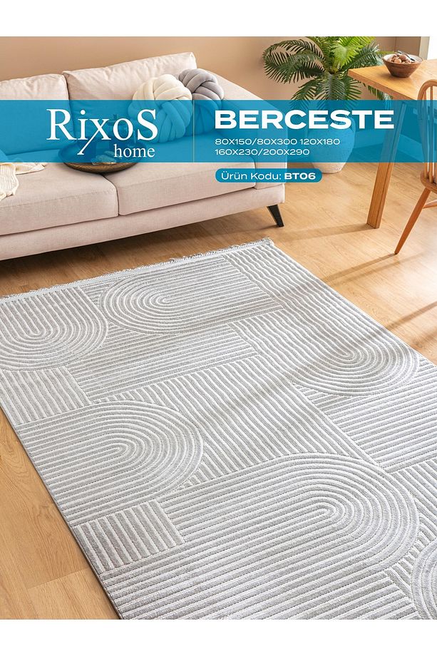 BERCESTE BT06 İnce ve Şık Tasarımlı, Saçaklı, Kolayca Temizlenebilir, Modern Desenli Salon Halısı - 1