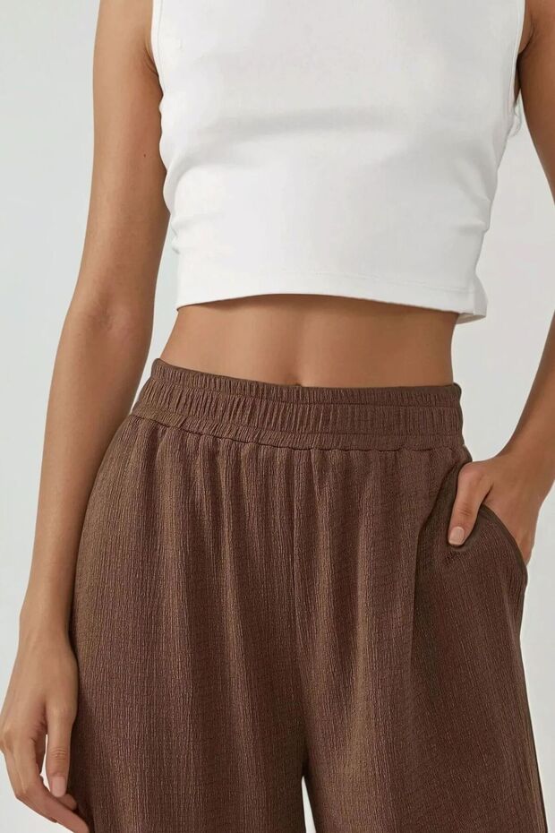 Wide Leg Dokulu Örme Pantolon - 2