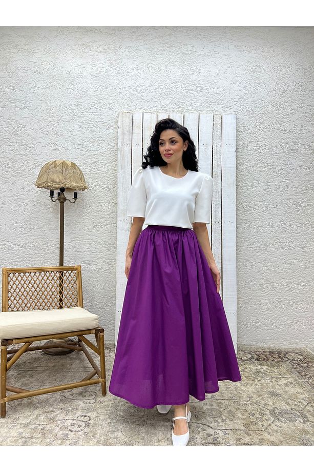 Mor Poplin Kloş Etek - 4