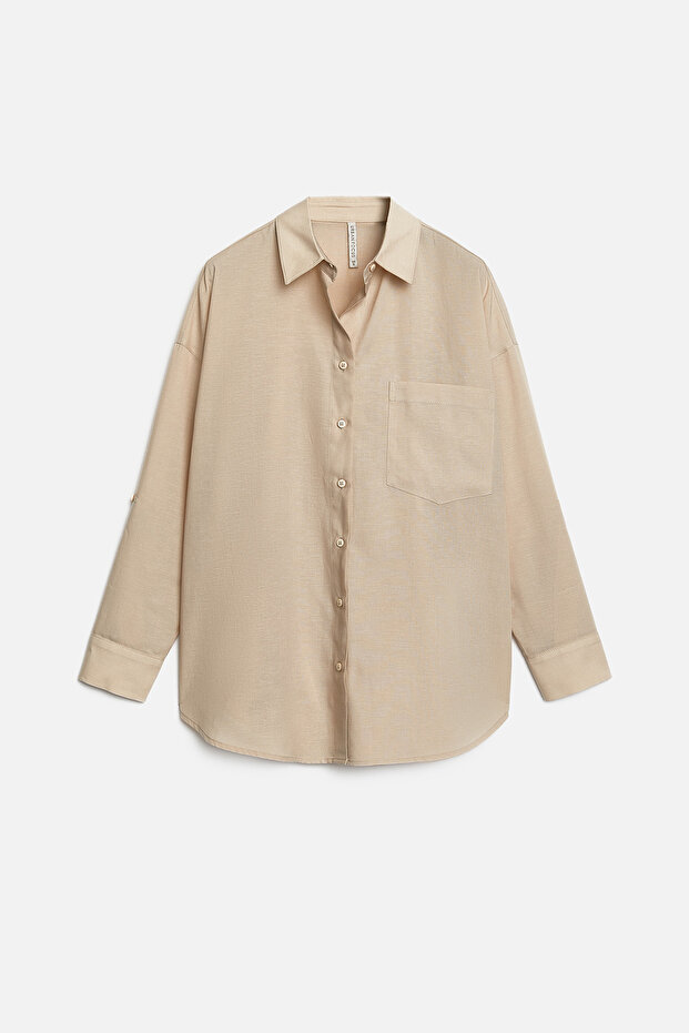 Oversize Keten Gömlek - 7