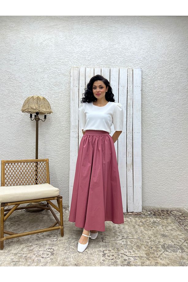 Gül Kurusu Poplin Kloş Etek - 3