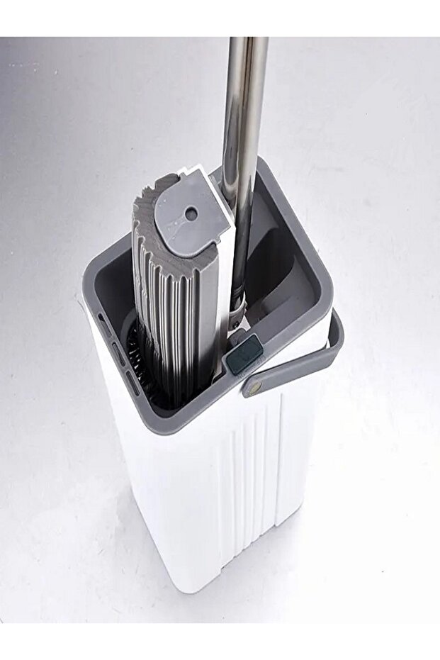 ممسحة إسفنجية مسطحة مع دلو أبيض/رمادي - 2