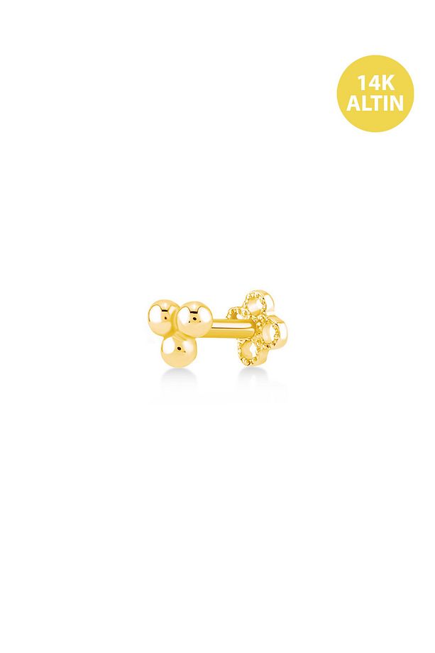 Üçgen (Taşsız 2mm 3 Top), 14KAltın Kıkırdak Küpe/Piercing (TEK Satılır) Bar Uzunluğu:6,5 mm - 1