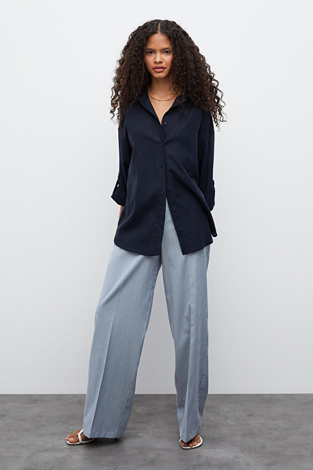 Oversize Keten Gömlek - 2