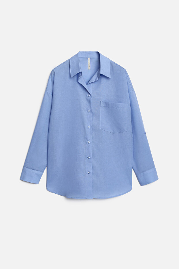 Oversize Keten Gömlek - 7