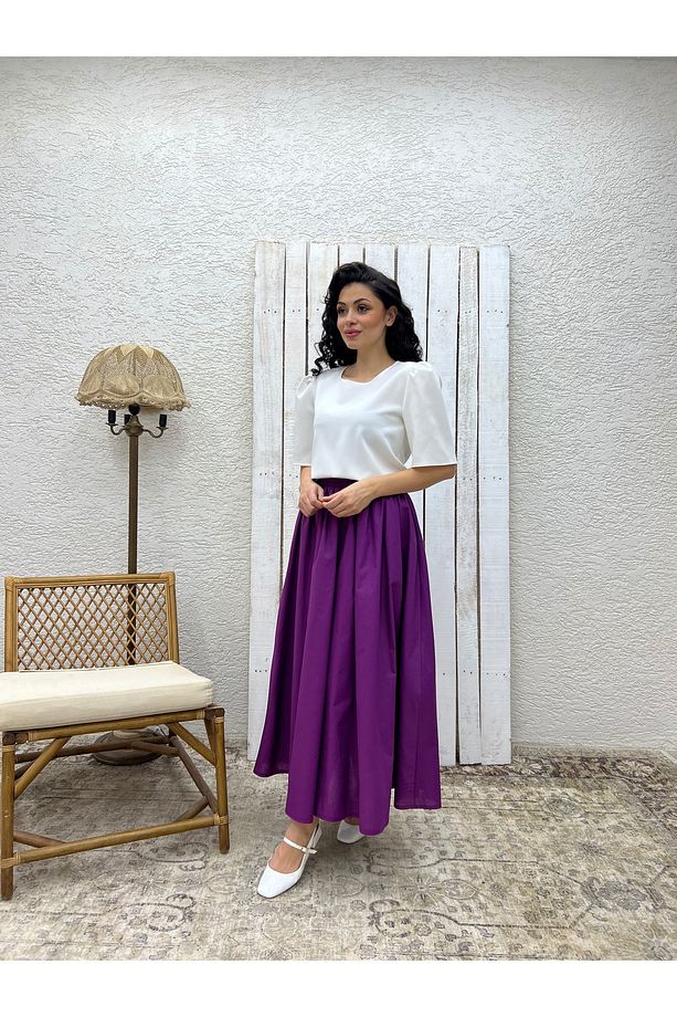 Mor Poplin Kloş Etek - 6