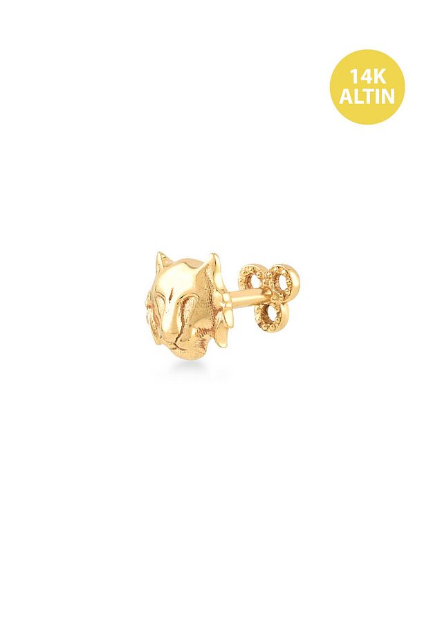 Taşsız Kaplan, 14KAltın Kıkırdak Küpe/Piercing (TEK Satılır) Bar Uzunluğu:6,5 mm - 1