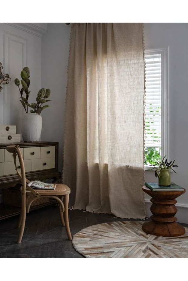 Denbu Textile Linen Tassel Curtain Natural Linen Cotton Material