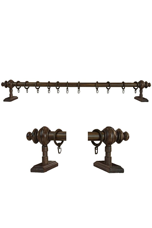 Ceviz Raysız Ahşap Rustik Perde Askısı - Rustik Borusu 100 Cm - 2