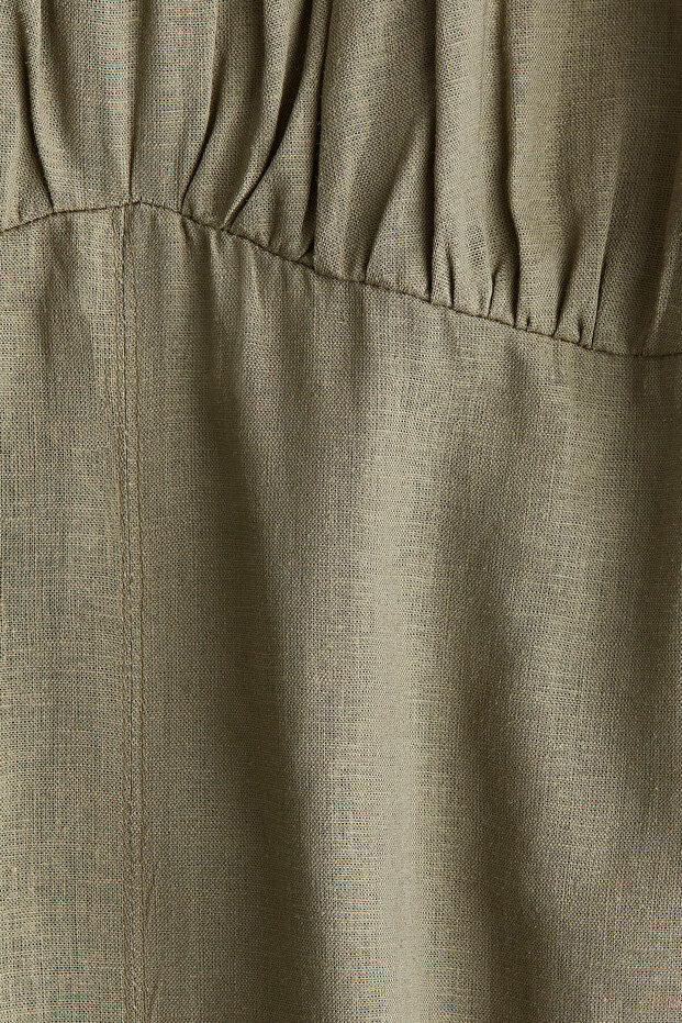 Keten Karışımlı ve Askılı Elbise - 2