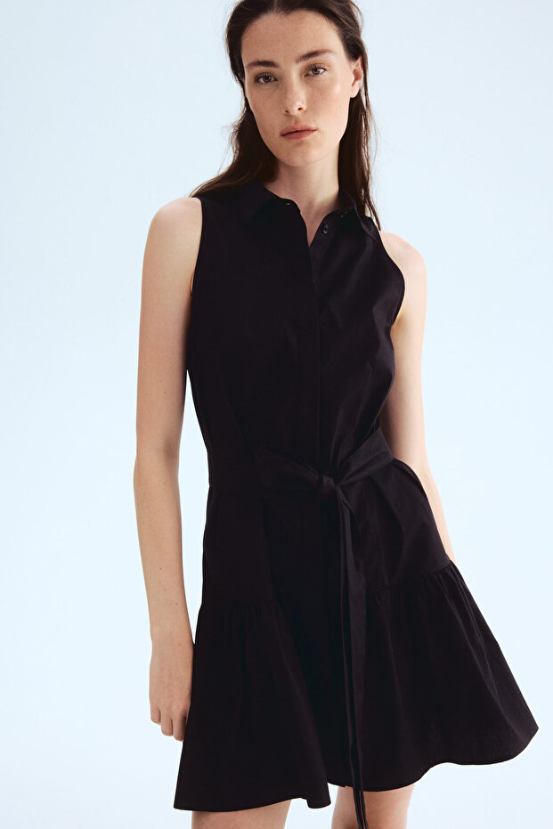 Kuşaklı Gömlek Elbise - 2