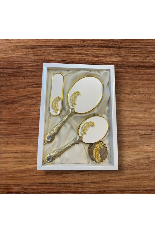 طقم مشط مرآة ذهبي-إكرو (ورقة) - 1