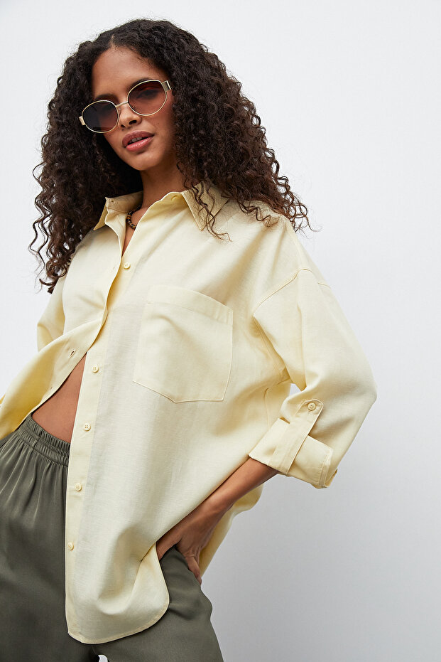 Oversize Keten Gömlek - 6