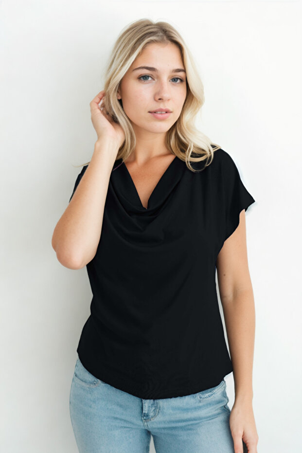 بلوزة ثنيات ذات ياقة متدلية - 2