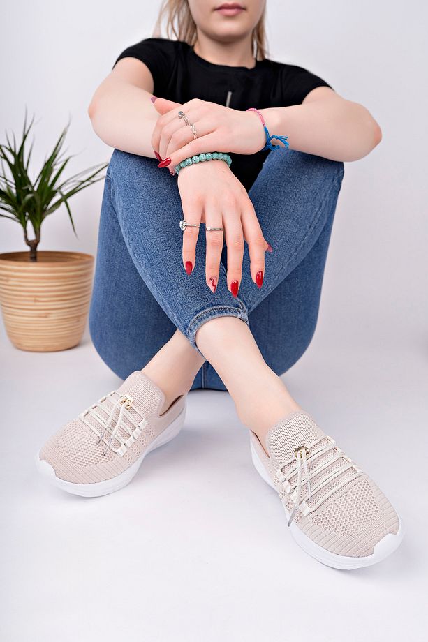 KADIN BEJ BAĞLI HAFİF TABAN ANATOMİK TRİKO SNEAKER AYAKKABI - 3