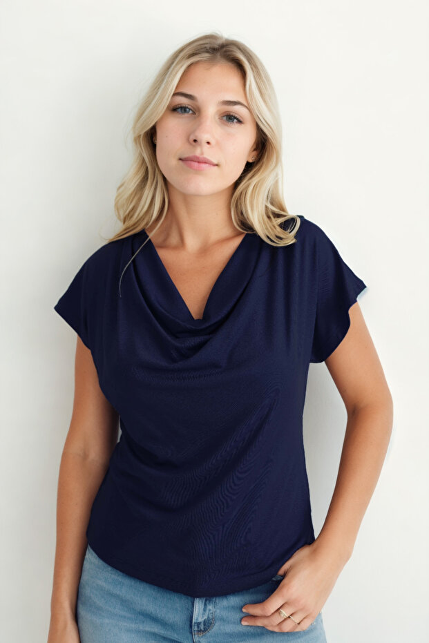 Flounced Collar Draped Blouse - 1