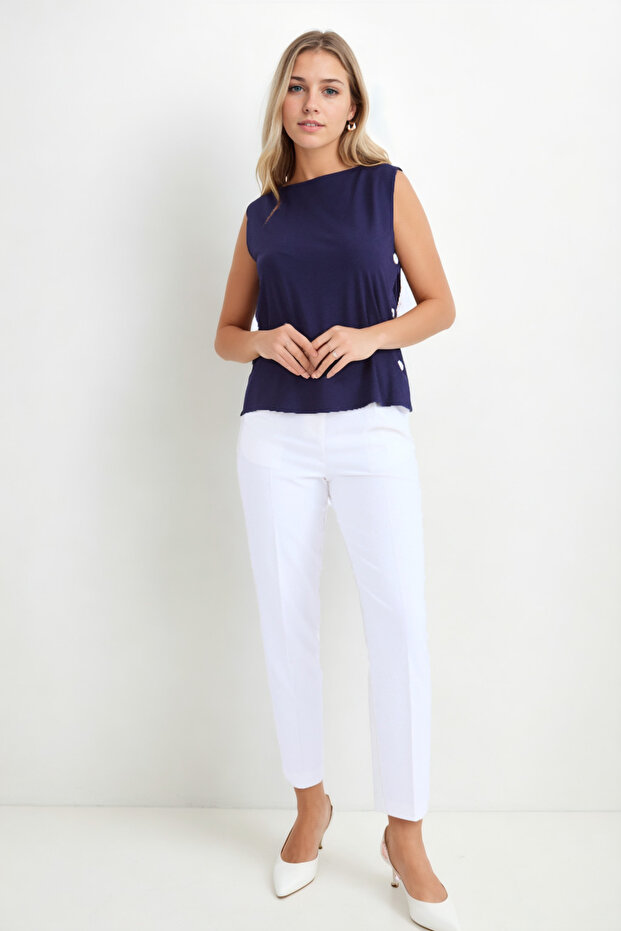 Buttoned Side Zero Sleeve Modal Blouse - 2