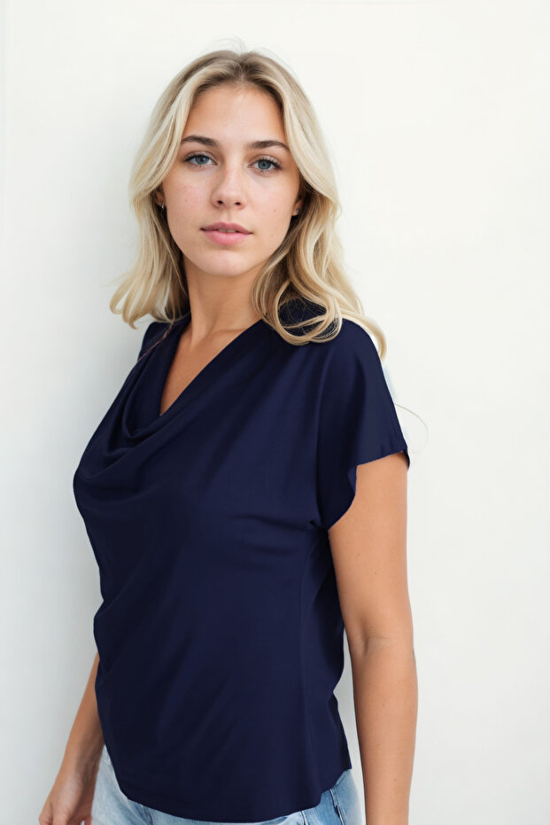 Flounced Collar Draped Blouse - 5
