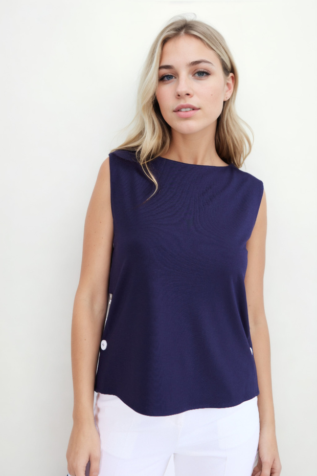 Buttoned Side Zero Sleeve Modal Blouse - 3