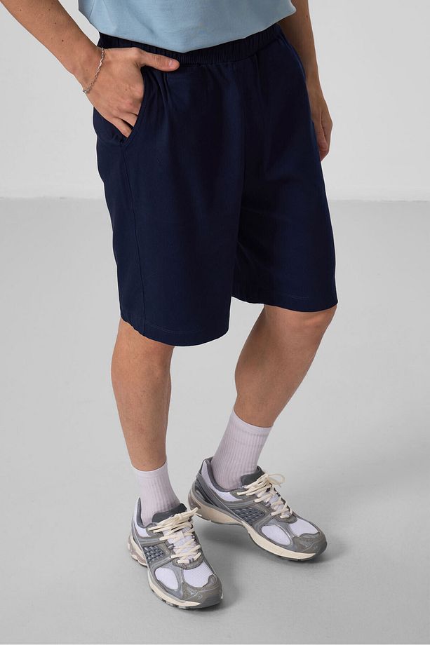 Lacivert Standart Fit Dokuma Hafif Esnek Chino Erkek Şort - 81290 - 5