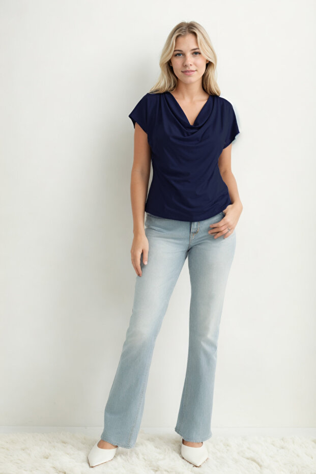 Flounced Collar Draped Blouse - 7