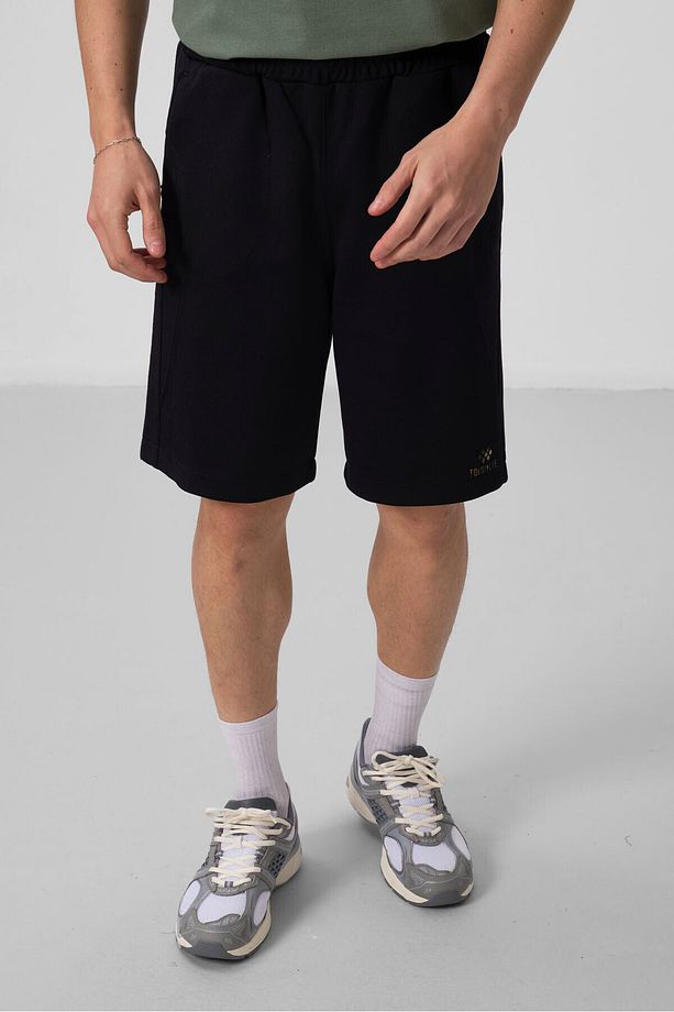 Siyah Yüzeyi Dokulu Oversize Erkek Şort - 81288 - 3