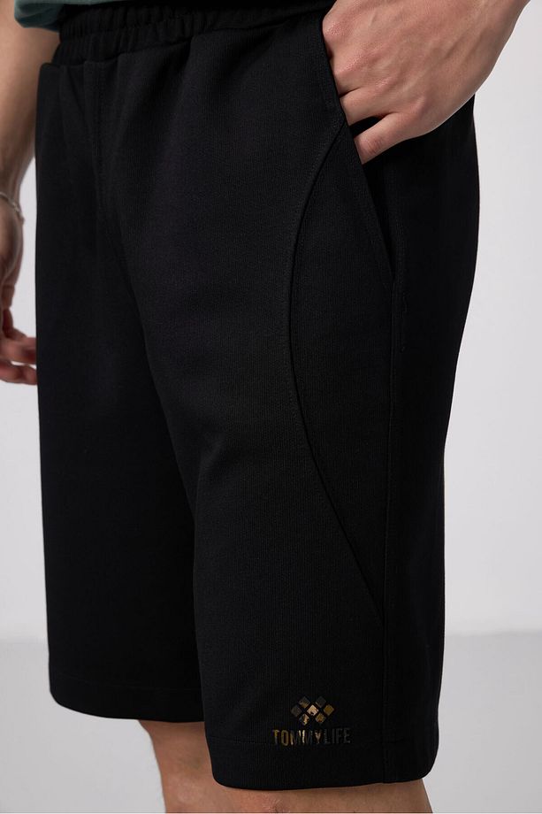 Siyah Yüzeyi Dokulu Oversize Erkek Şort - 81288 - 4