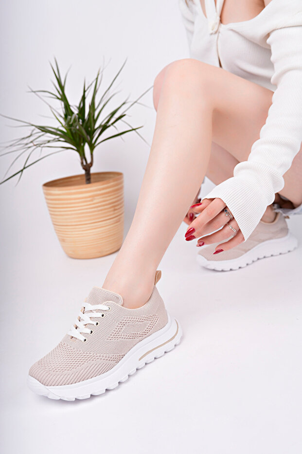 KADIN BEJ HAFİF TABAN ANATOMİK TRİKO SNEAKER AYAKKABI - 2
