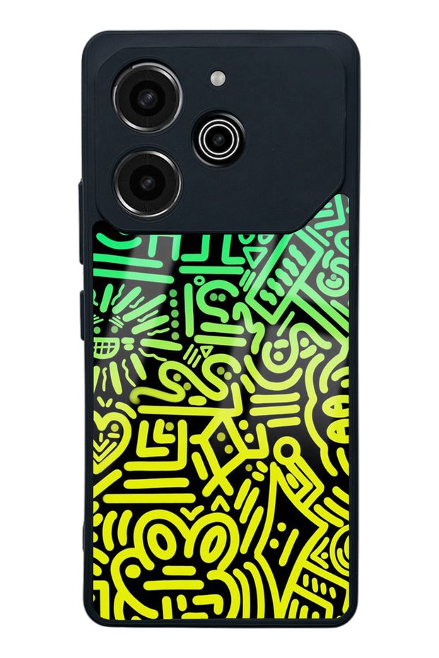 غلاف هاتف لامع بتصميم هندسي نيون لهاتف Tecno Pova 6 Pro