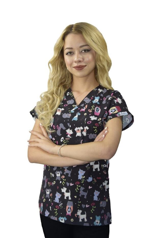 Unisex Cute Friends Patterned Doctor Nurse Veterinary Surgical Single Top Scrubs Uniform