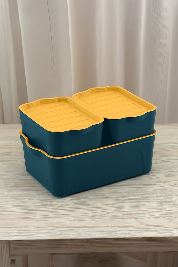 BERU 3'lü (2x2LT 1x5LT) Modüler Saklama Kabı Petrol Yeşili - 2