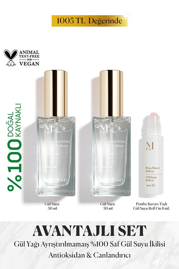 Limited Edition Saf Gül Suyu 50 mL 2'li Set & Gül Suyu Roll-On 8 ml - 1