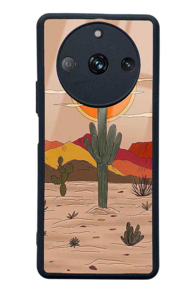 Oppo Realme 11 Pro Glossy Phone Case with Retro Cactus Sun Design