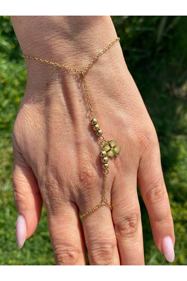 Steel Şahmeran Clover Luck Model Gold Color