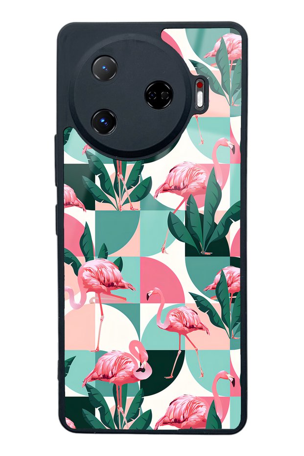 Glossy Phone Case for Tecno Camon 30 Pro Retro Flamingo Wall Paper Design