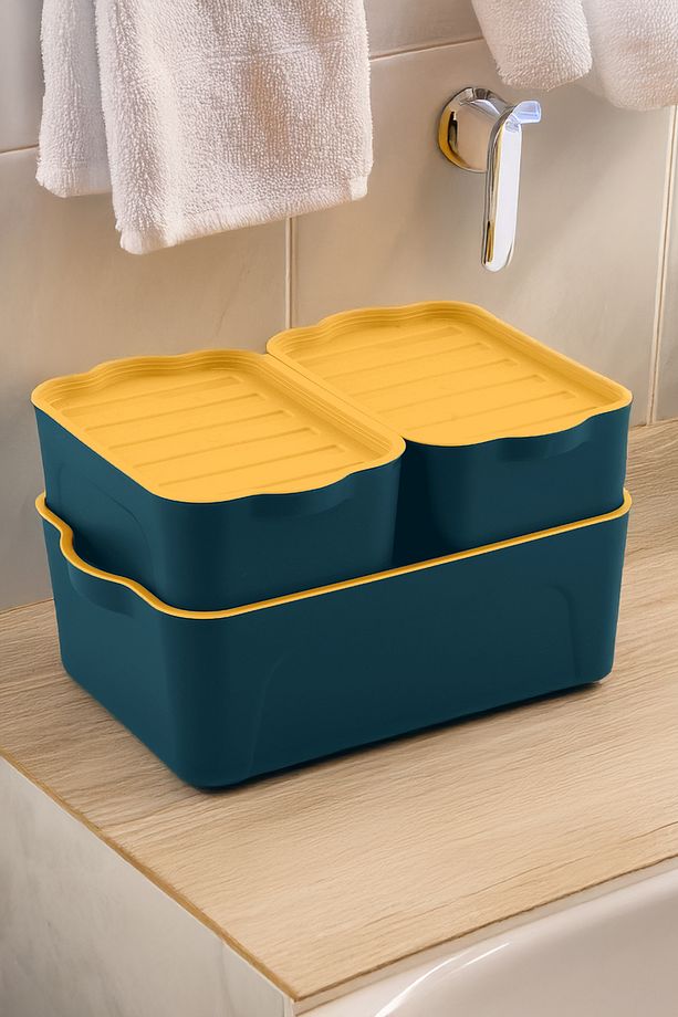 BERU 3'lü (2x2LT 1x5LT) Modüler Saklama Kabı Petrol Yeşili - 1