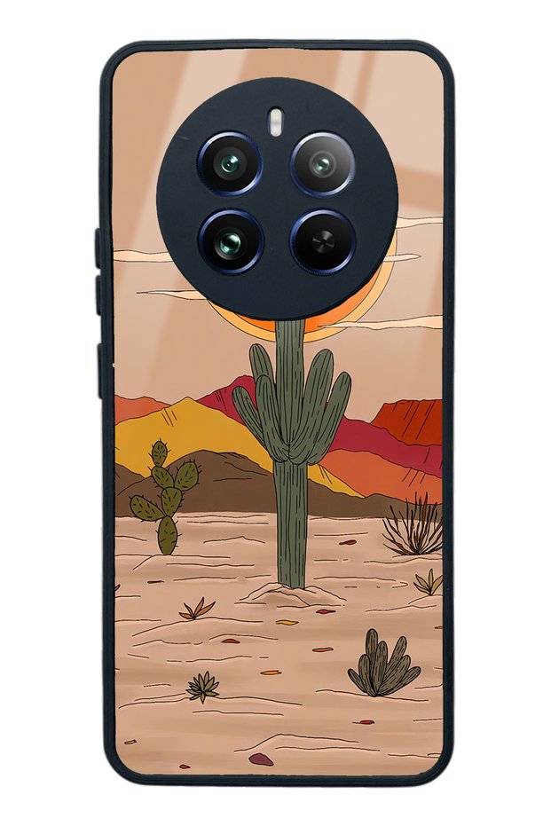 Oppo Realme 12 Glossy Phone Case with Retro Cactus Sun Design