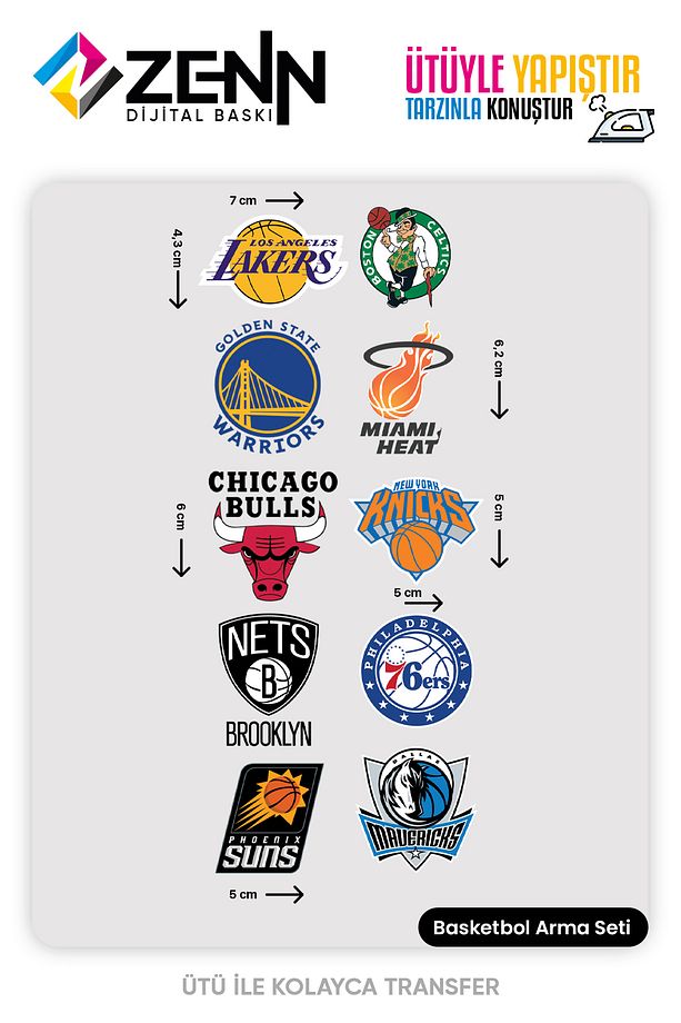 Basketbol Takım Arma Seti Ütü İle Yapışan Dtf Baskı - 1