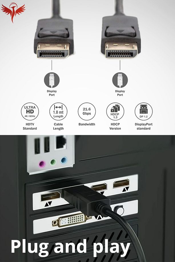 1.8 Metre Displayport Kablo (DP to DP) 60Hz,1440p,2k Monitör-Pc Görüntü Kablosu Premium 1.8mt - 6