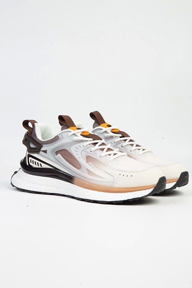 Imported Comfort Sole Lace-Up Men's Sports Sneaker Shoes White Brown